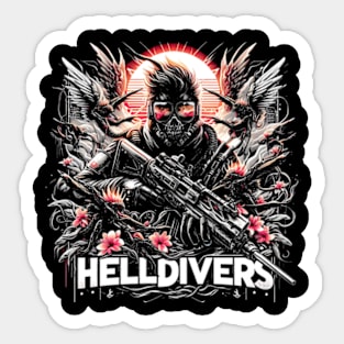 dynamic composition of Helldivers fighting against a swarm of insect-like aliens - fantasy Sticker